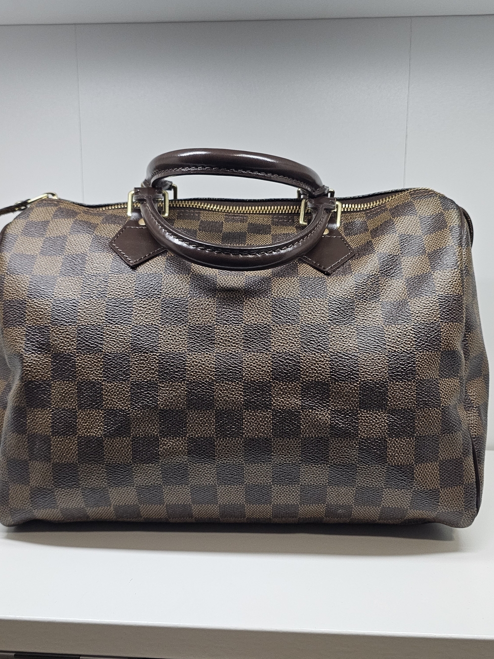 Louis Vuitton Brown Checkered Duffel Bag with Dark Brown Trim 30cm